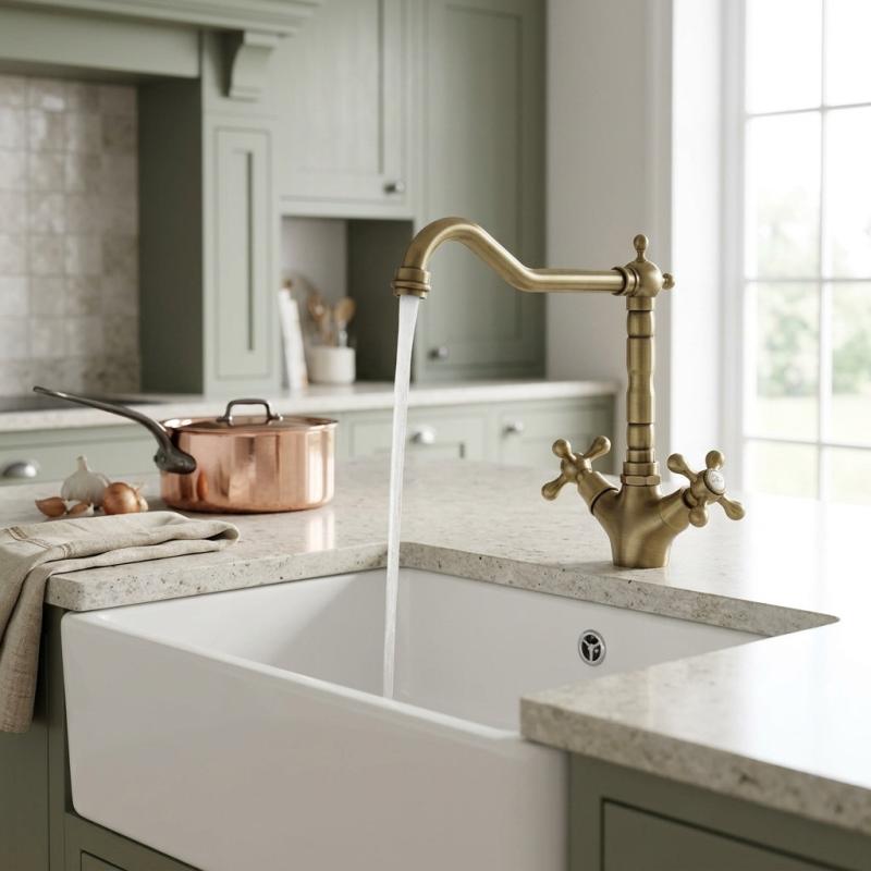 Aquanello Heritage Ascot Klassieke Keuken Nostalgische Keukenkraan Brons met Haakse Uitloop BN-4002-HA